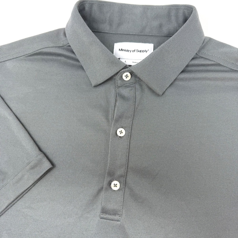 Ministry of Supply Apollo Polo Shirt Mens Large Grey Short Sleeve Tech Pique